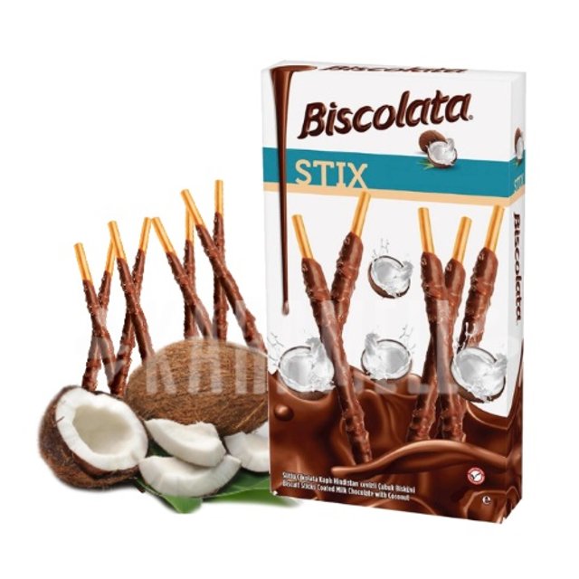 Biscoitos Stix Biscolata - Cobertos Chocolate ao leite e Coco - Turquia