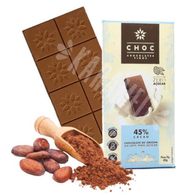 Chocolate ao Leite 45% Cacau - Zero Açúcar - Choc