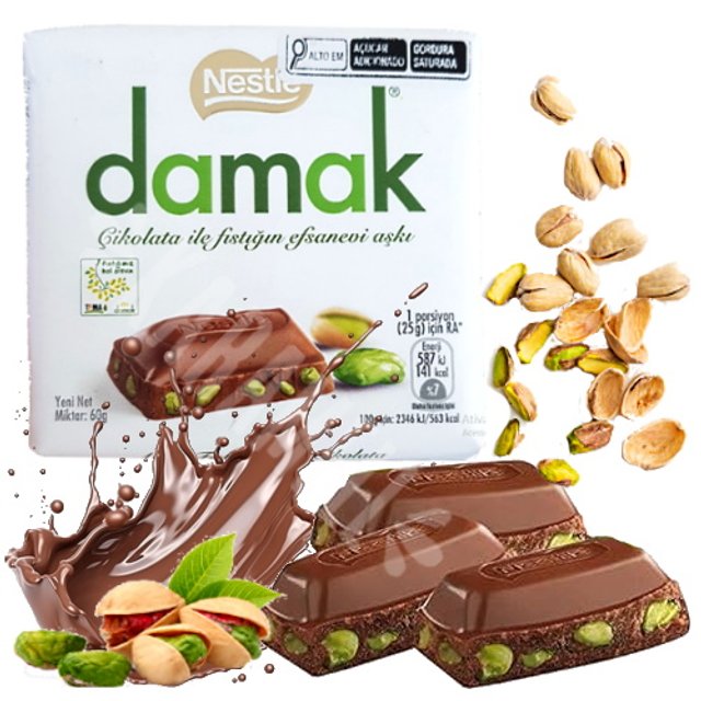 Chocolate ao Leite Damak Pistache - Nestlé - Importado Turquia 