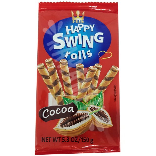 Biscoitos Wafers Happy Swing Rolls Cocoa - Flis - Polônia
