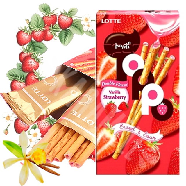 Biscoito Double Toppo Vanilla Pretzel & Strawberry - Lotte - Tailândia