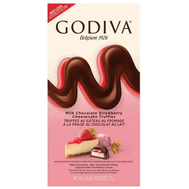 Trufas Godiva Milk Strawberry Cheesecake - Chocolate ao Leite & Cheesecake de Morango - Importado da Bélgica - 121g