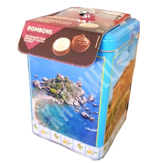 Bombons Chocolate ao Leite Recheados - Lata Sicily - Importado Itália