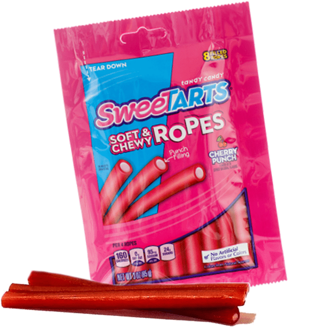 SweeTarts Soft & Chewy Ropes - Tubos Ácidos de Cereja - Importado - 85g