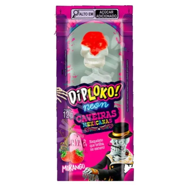 Pirulito Dip Loko Neon Caveiras Mexicanas Morango - Importado ...