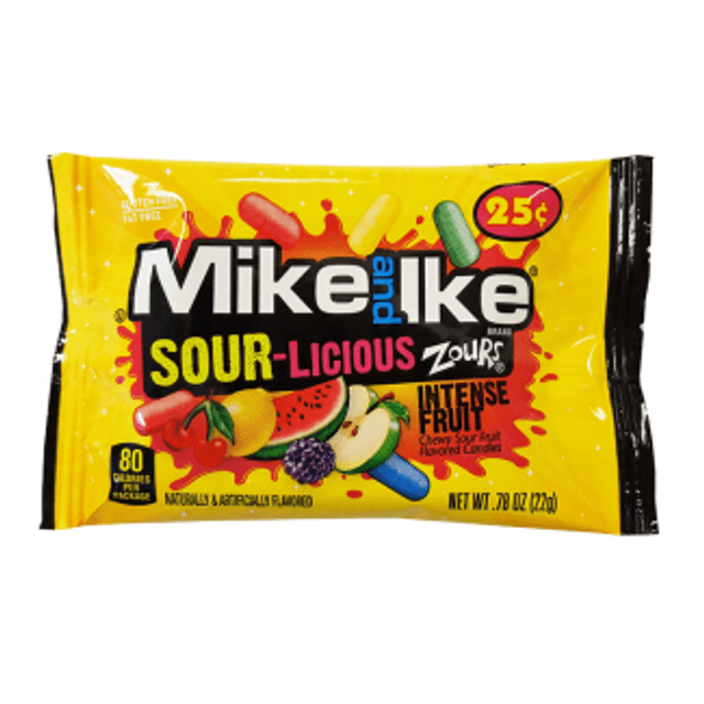 Mike and Ike - Sour Licious Zours - 22g - Importado Estados Unidos