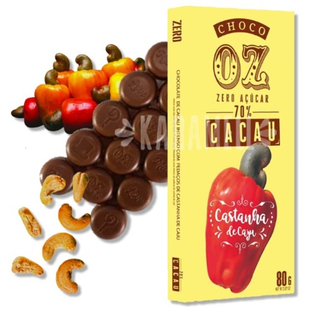 Chocolate 70% Cacau Zero Açúcar Castanha de Caju - Choco Oz