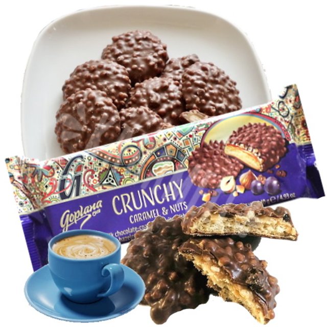 Biscoito Chocolate Crunchy Caramel Nuts - Goplana - Polônia