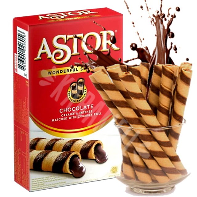 Rolinhos de Wafer Com Recheio Sabor Chocolate - Astor - Indonésia