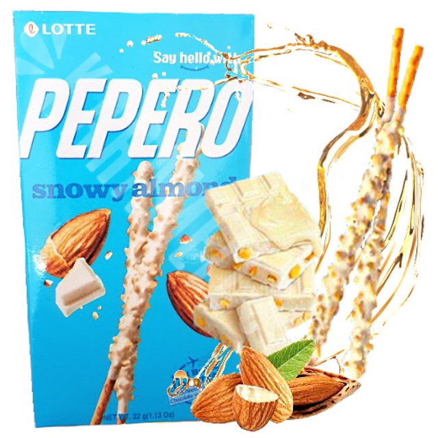 Pepero Snowy Almond Lotte - Chocolate Branco Amêndoa - Coréia