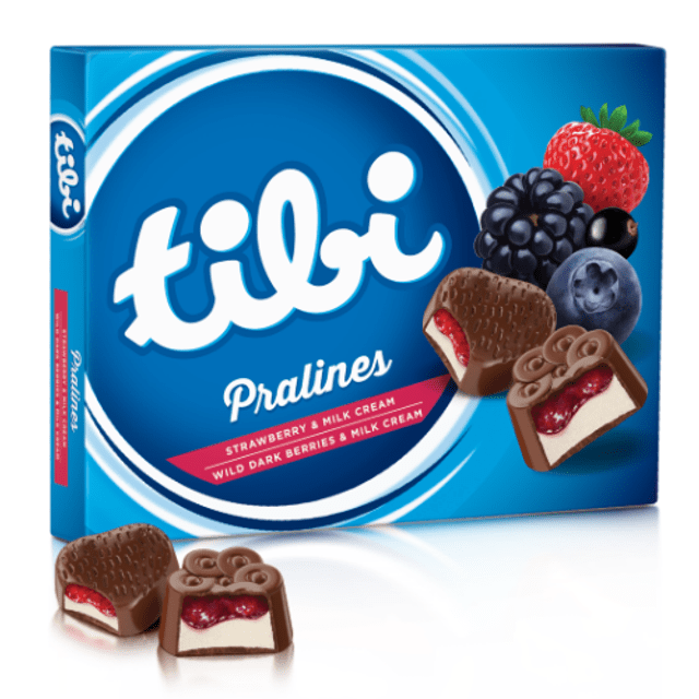 Tibi Pralines Strawberry & Milk Cream / Wild Dark Berries & Milk Cream - Importado Hungria