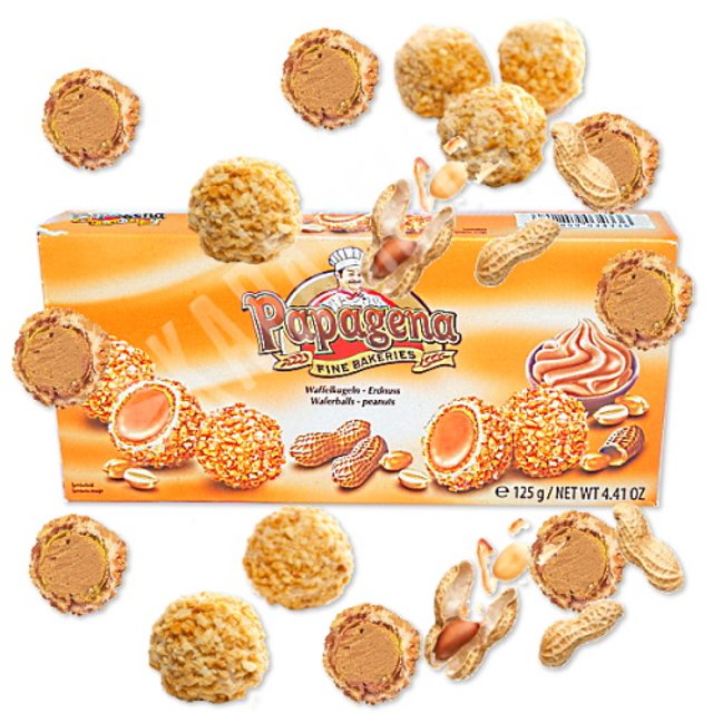 Waferballs Papagena Peanuts - Wafer e Creme Amendoim - Áustria