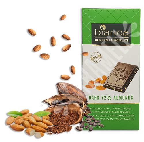 Chocolate Dark 72% Almonds Bianca - Belgian - Importado Bélgica