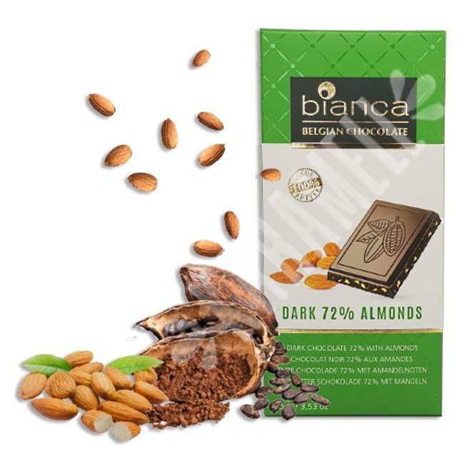 Chocolate Dark 72% Almonds Bianca - Belgian - Importado Bélgica