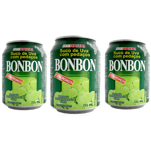 BonBon ATACADO - Kit 3 Latas - Suco de Uva c/ Pedaços de Uva Verde