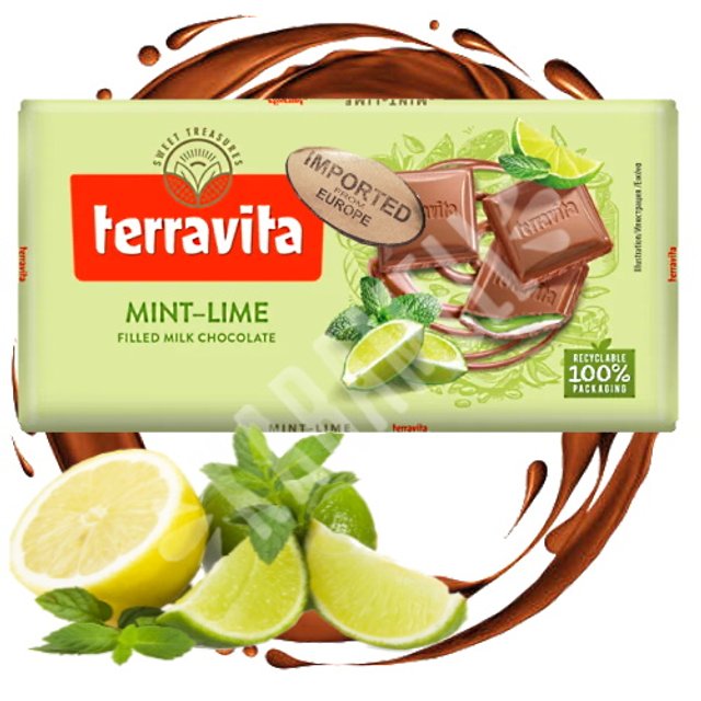 Chocolate ao Leite Terravita Mint Lime - Importado Polônia  