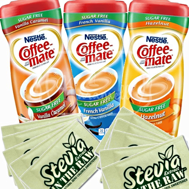 Kit 4 Itens Sugar Free Coffee Mate 3 Sabores +10 Saches Adoçante Stévia