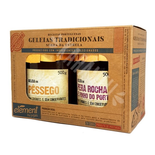 Geleias Sabores Pêssego e Pera com Vinho - Element - Portugal 