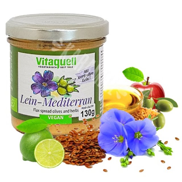 Patê Vegano Linhaça Mediterrâneo & Azeitonas & Ervas - Vitaquell - Alemanha