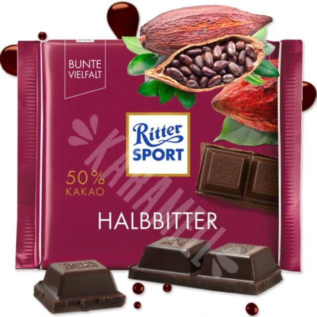 Chocolate meio amargo Ritter Sport Halbbitter - Importado Alemanha