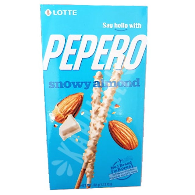 Pepero Snowy Almond Lotte - Chocolate Branco Amêndoa - Coréia