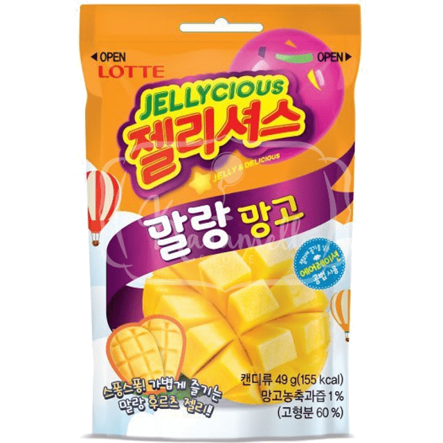 Balas Gummy Sabor Manga - Lotte Jellycious Mango - Importada da Coreia