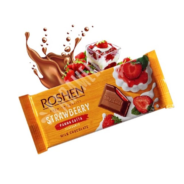 Chocolate Roshen ao Leite Recheio Panna Cotta e Morango - Hungria