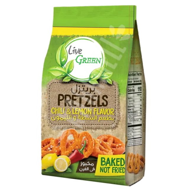 Pretzels Baked Chilli Lemon Flavor - Live Green - Importado Egito