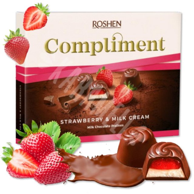 Bombons Strawberry & Cream Premium Compliment - Roshen - Hungria