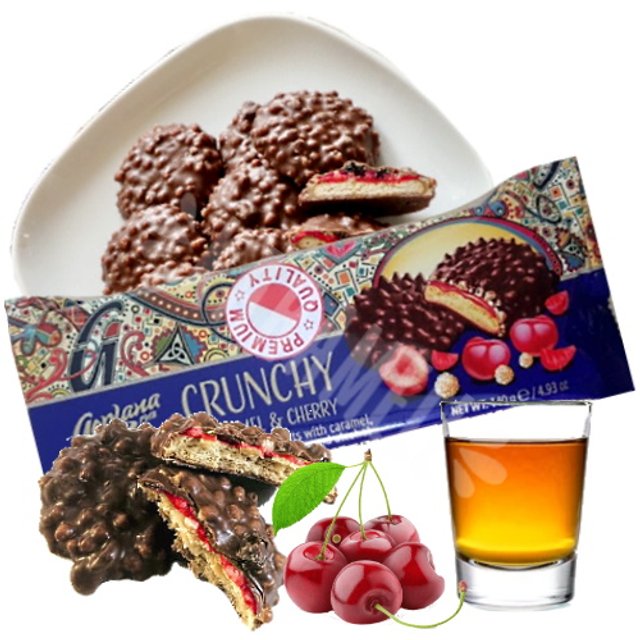 Biscoito Chocolate Crunchy Caramel Cherry - Goplana - Polônia