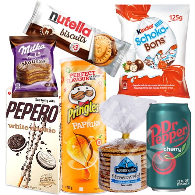 Kit Box 7 Itens - Pringles Alfajor Wafers Chocolate Pepero - Importado