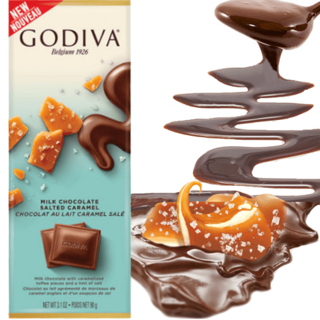Godiva Milk Chocolate Salted Caramel Bar 90g - Chocolate & Caramelo Salgado - Importado Bélgica
