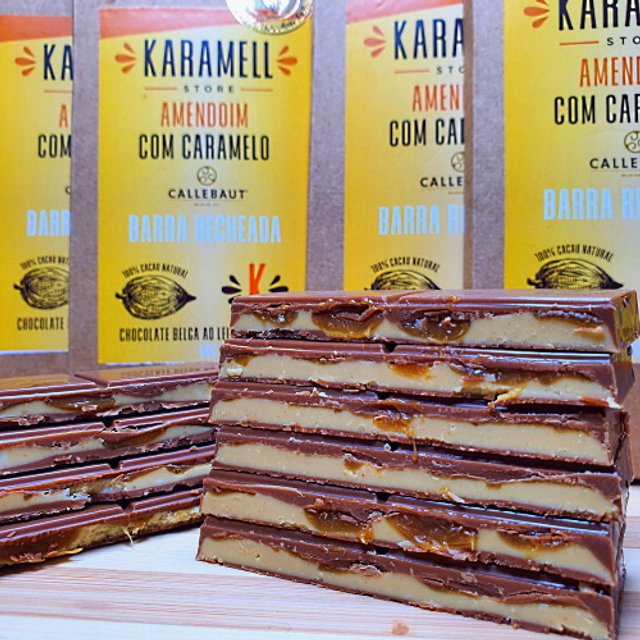 Chocolate Belga recheado Mousse Amendoim com Caramelo - Linha Karamell