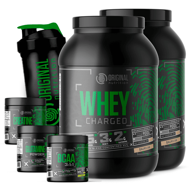 Combo 2x Whey Charged + Glutamina + Bcaa + Creatina + Shaker