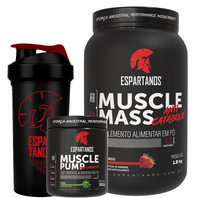 Hipercalórico Muscle Mass + Pré Treino Muscle Pump + Shaker | ESPARTANOS