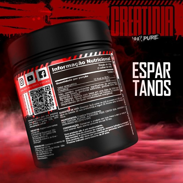 Creatina Monohidratada 100% Pura 1KG - Espartanos - Aprovada Laudo ABENUTRI