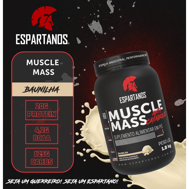 whey protein glutamina l carnitina bcaa e creatina Kit Muscle Mass 1,8kg + BCAA + Creatina + Glutamina + Pré Treino Frutas  Vermelhas + Coqueteleira - Espartanos