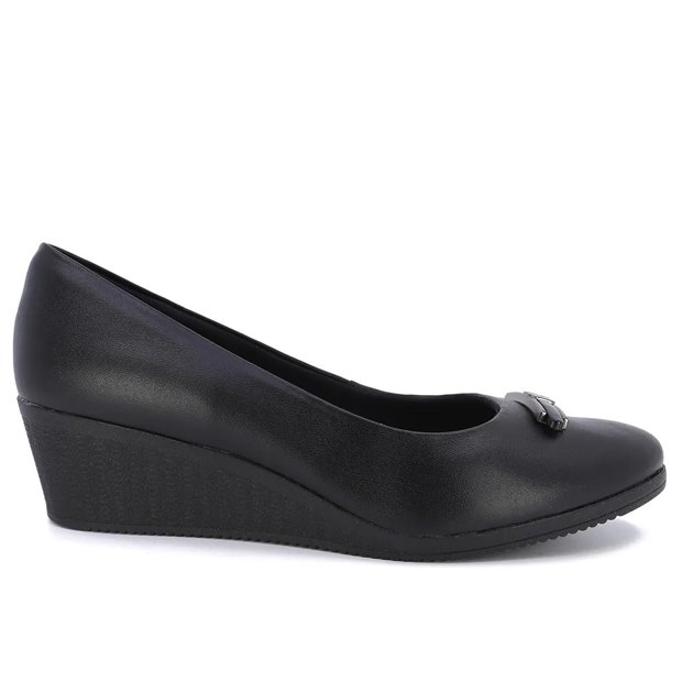 Sapato Boneca Sapato Salto Anabela Preto Sapato Usaflex Couro