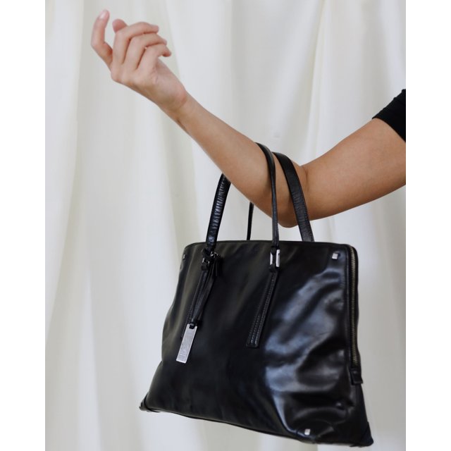 black tote bolsa leather
