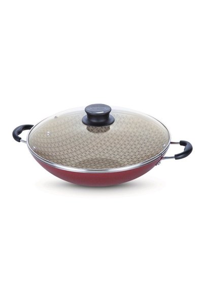 Panela Wok Com Tampa de Vidro Starflon Ø36Cm 6,6 Litros Vermelha Paris Tramontina