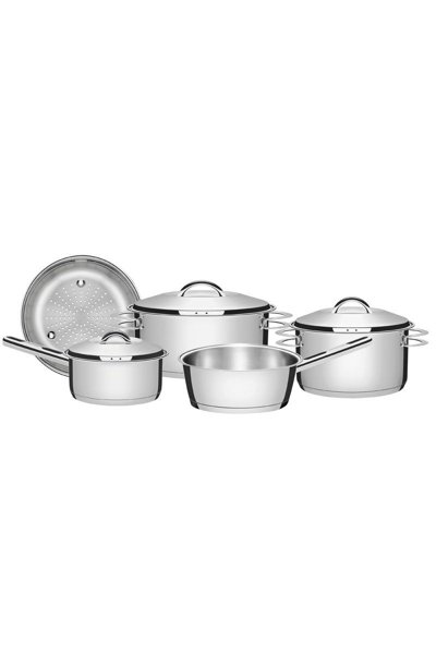 Jogo de Panelas Tramontina Solar em Aço Inox Com Fundo Triplo e Tampas de Inox 5 Peças