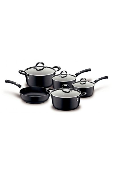 Jogo de Panelas Tramontina Mônaco em Alumínio Com Revestimento Interno Antiaderente Starflon t3 e Cabos em Aço Inox e Silicone Preto 5 Peças