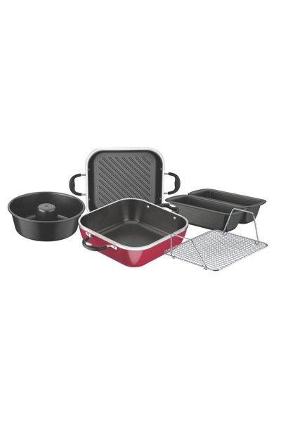 Kit Tramontina Lyon 360 em Alumínio Forjado Com Revestimento Interno Antiaderente Starflon t5 Vermelho 6 Peças