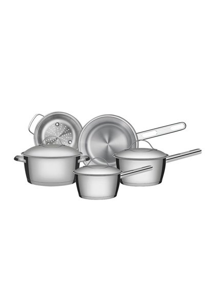 Jogo de Panelas Tramontina Allegra em Aço Inox Com Fundo Triplo e Tampas de Inox 5 Peças