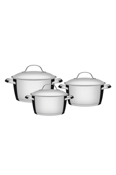 Jogo de Panelas Tramontina Allegra em Aço Inox Com Fundo Triplo e Tampas de Inox 3 Peças