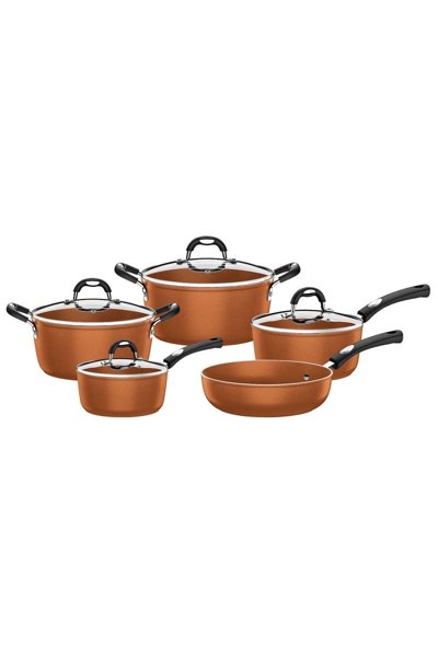 Jogo de Panelas Tramontina Cobre em Alumínio Com Revestimento Interno Antiaderente Starflon t3 Cabo/Alças Aço Inox e Silicone 5 Peças