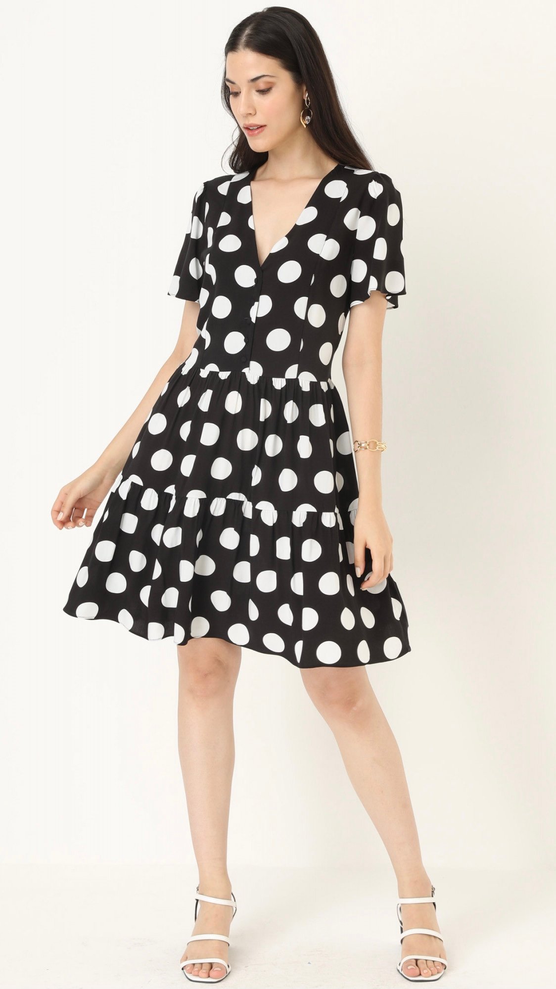 VESTIDO VISCOSE POA PRETO BOLA BRANCA