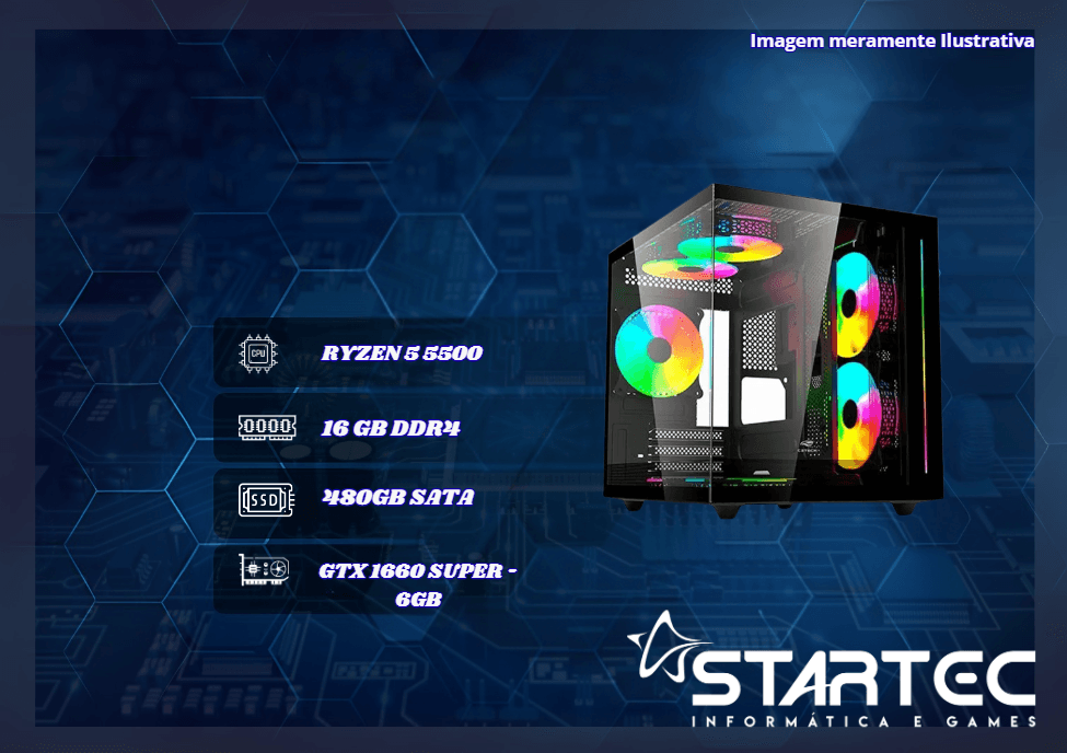 PC GAMER RYZEN 5 5500 16GB DDR4 480GB SSD GTX 1660 SUPER | STARTEC