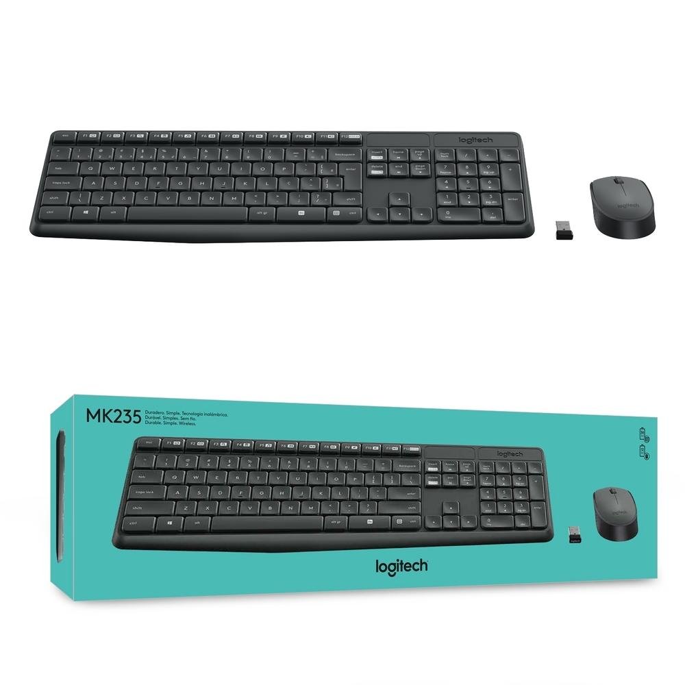 Teclado e Mouse Logitech MK235 Sem Fio Resistente à Água Cinza