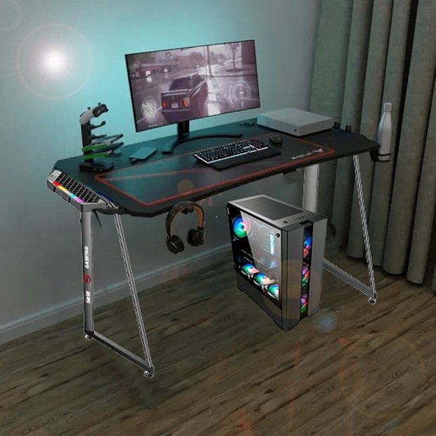 Mesa Gamer Led RGB, Em Aço Carbono, Suporte Para Headset e Copo, Com ...